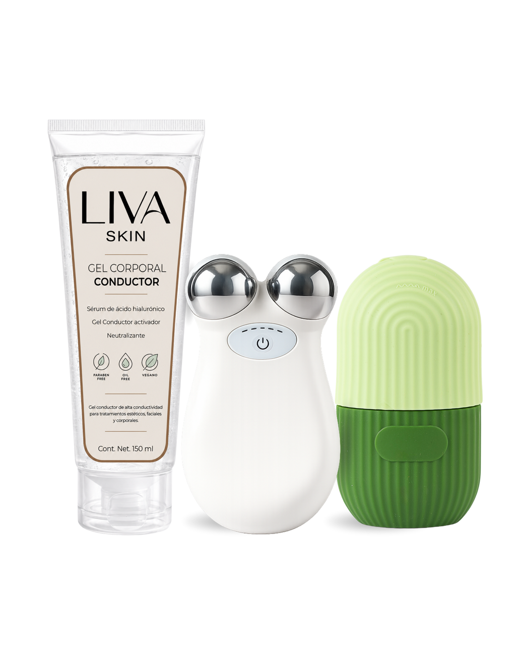 Set Dispositivo Tonificador Facial + Silicona Facial de Hielo + Gel Conductor | Liva Skin