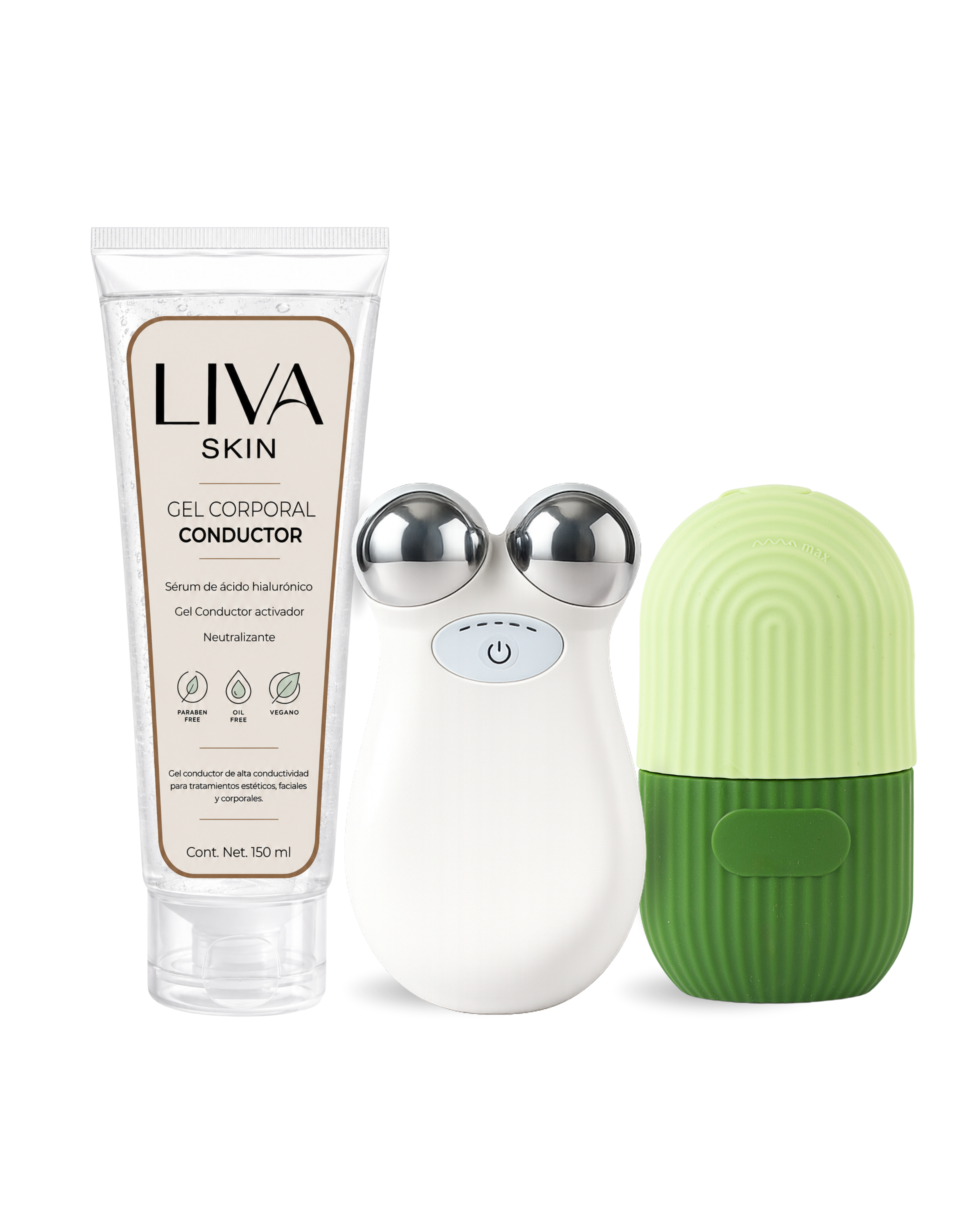 Set Dispositivo Tonificador Facial + Silicona Facial de Hielo + Gel Conductor | Liva Skin