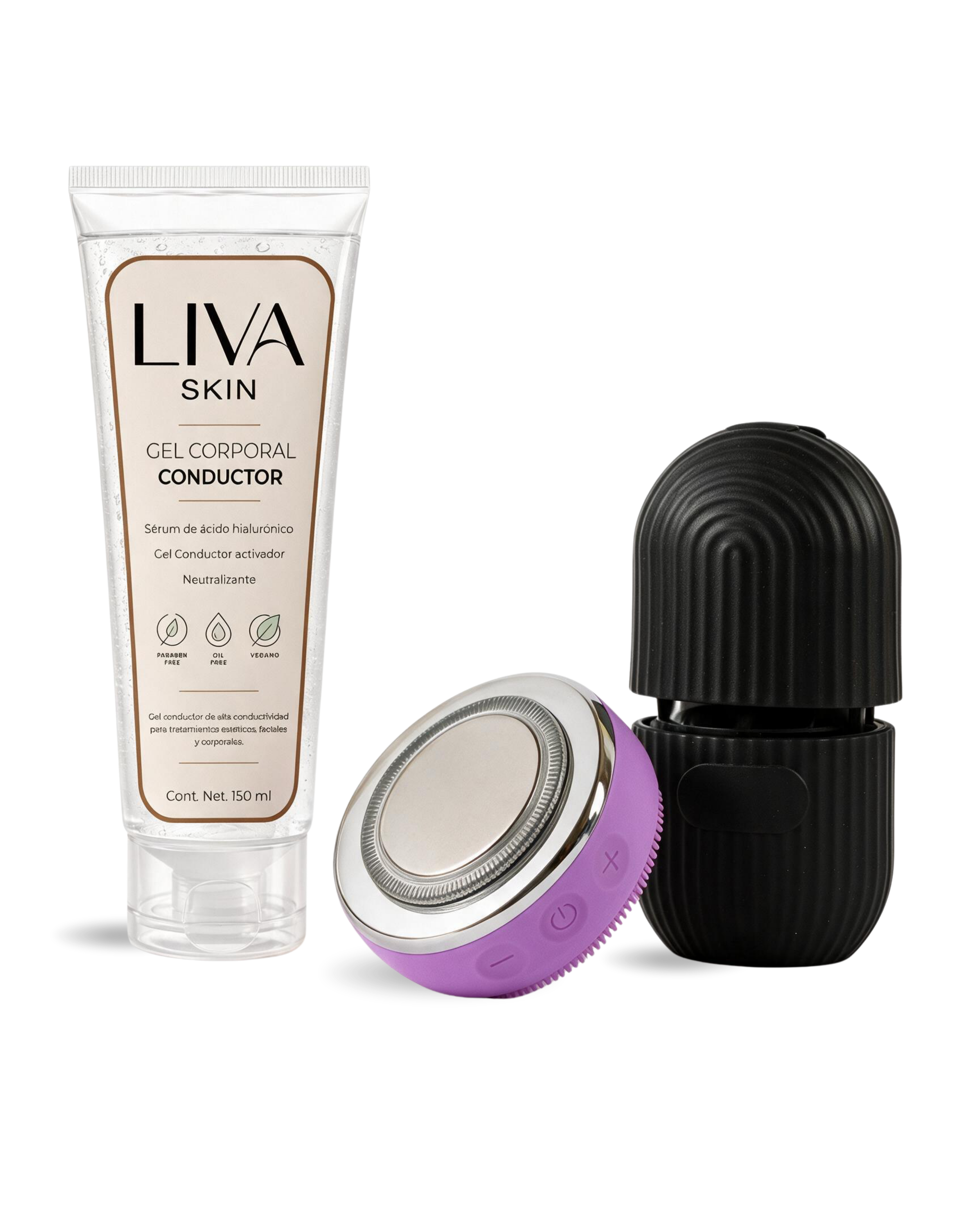 Set Dispositivo Limpiador & masaje Facial + Silicona Facial de Hielo + Gel conductor | Liva Skin