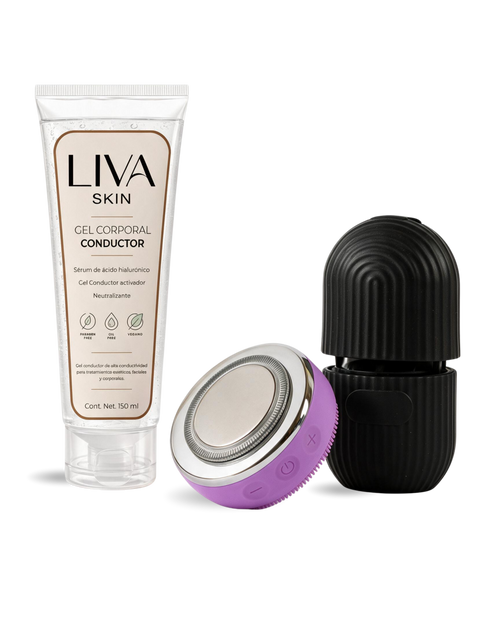 Set Dispositivo Limpiador & masaje Facial + Silicona Facial de Hielo + Gel conductor | Liva Skin