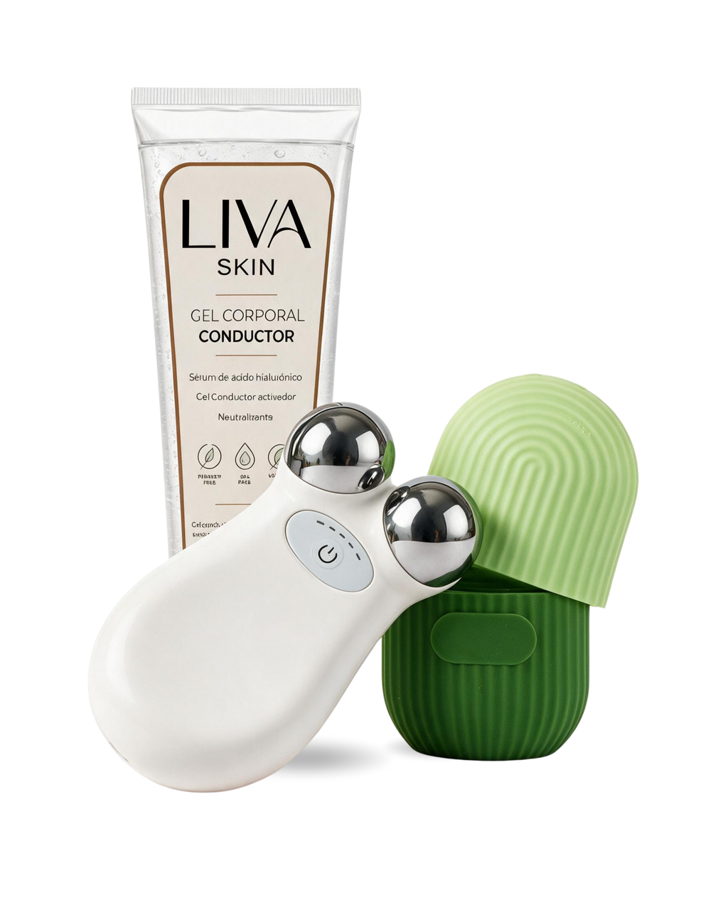 Set Dispositivo Tonificador Facial + Silicona Facial de Hielo + Gel Conductor | Liva Skin