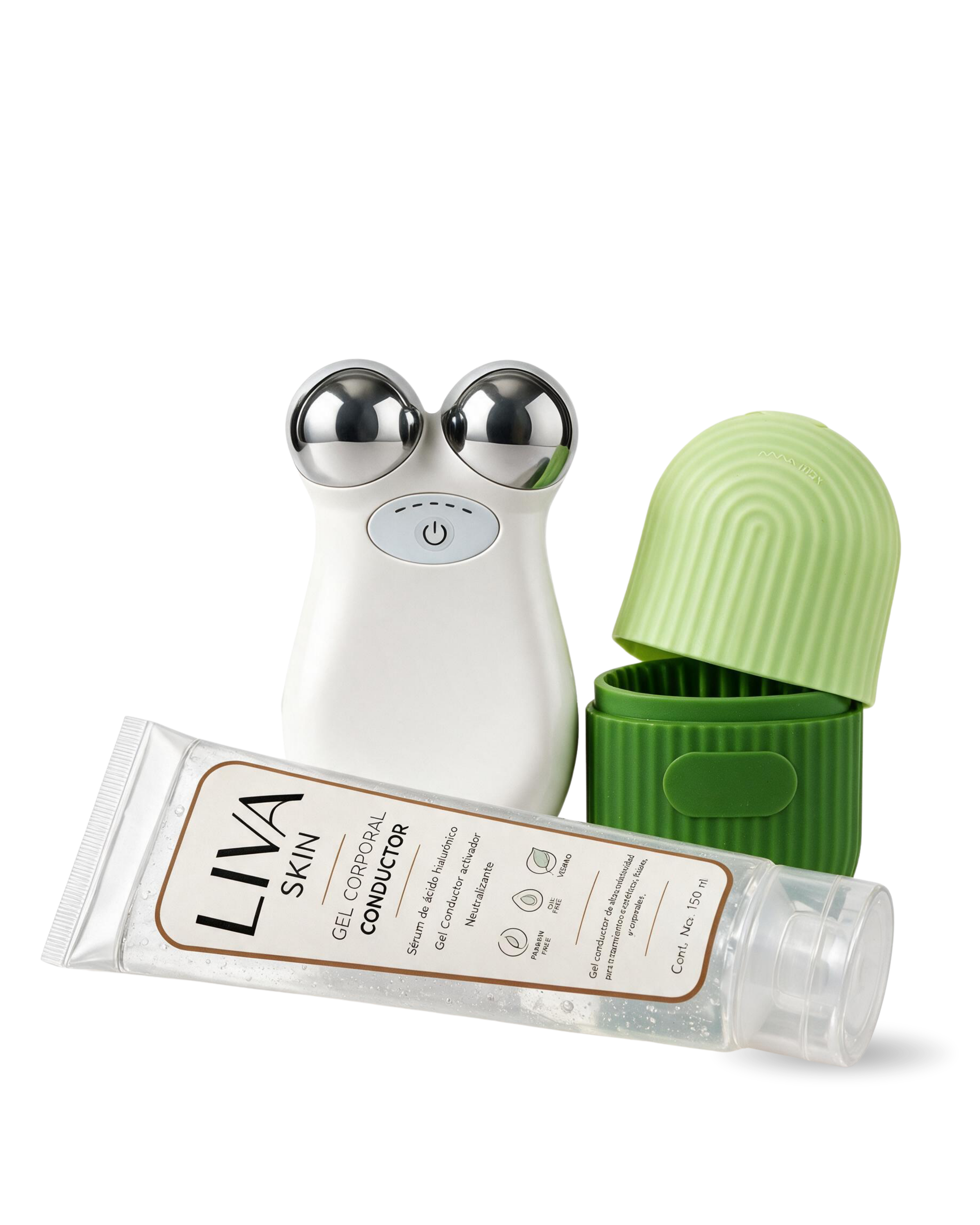 Set Dispositivo Tonificador Facial + Silicona Facial de Hielo + Gel Conductor | Liva Skin
