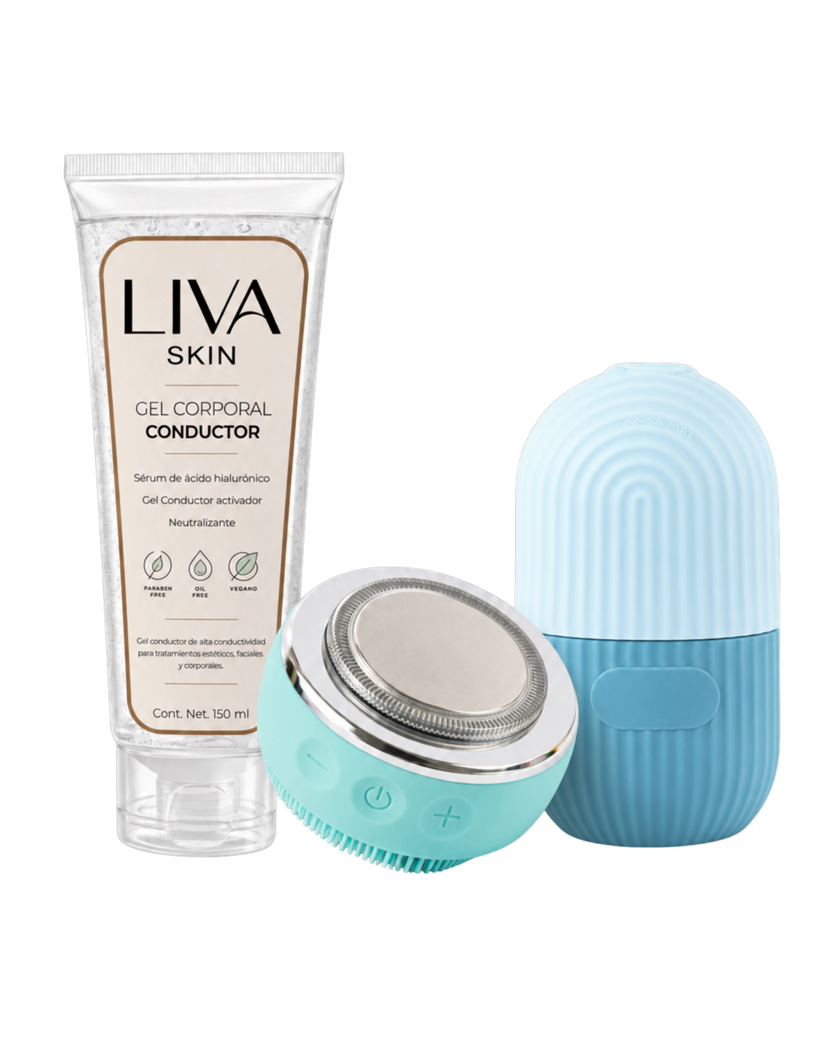 Set Dispositivo Limpiador & masaje Facial + Silicona Facial de Hielo + Gel conductor | Liva Skin