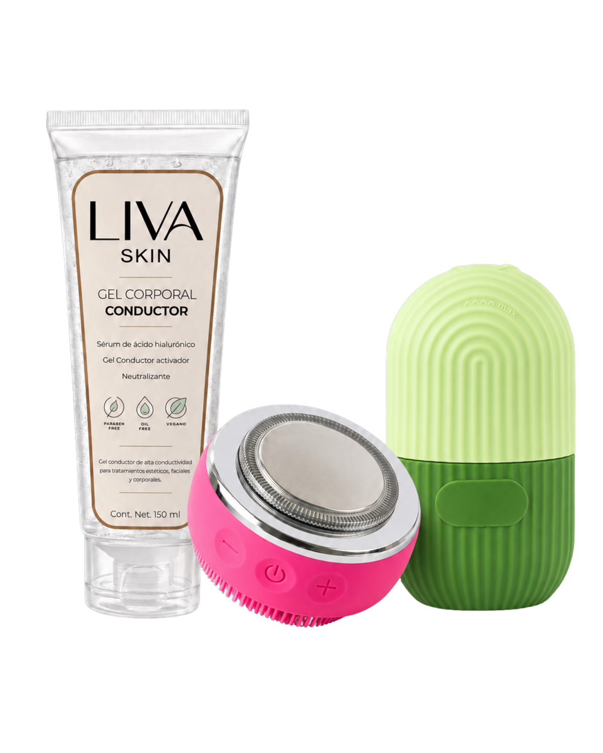 Set Dispositivo Limpiador & masaje Facial + Silicona Facial de Hielo + Gel conductor | Liva Skin