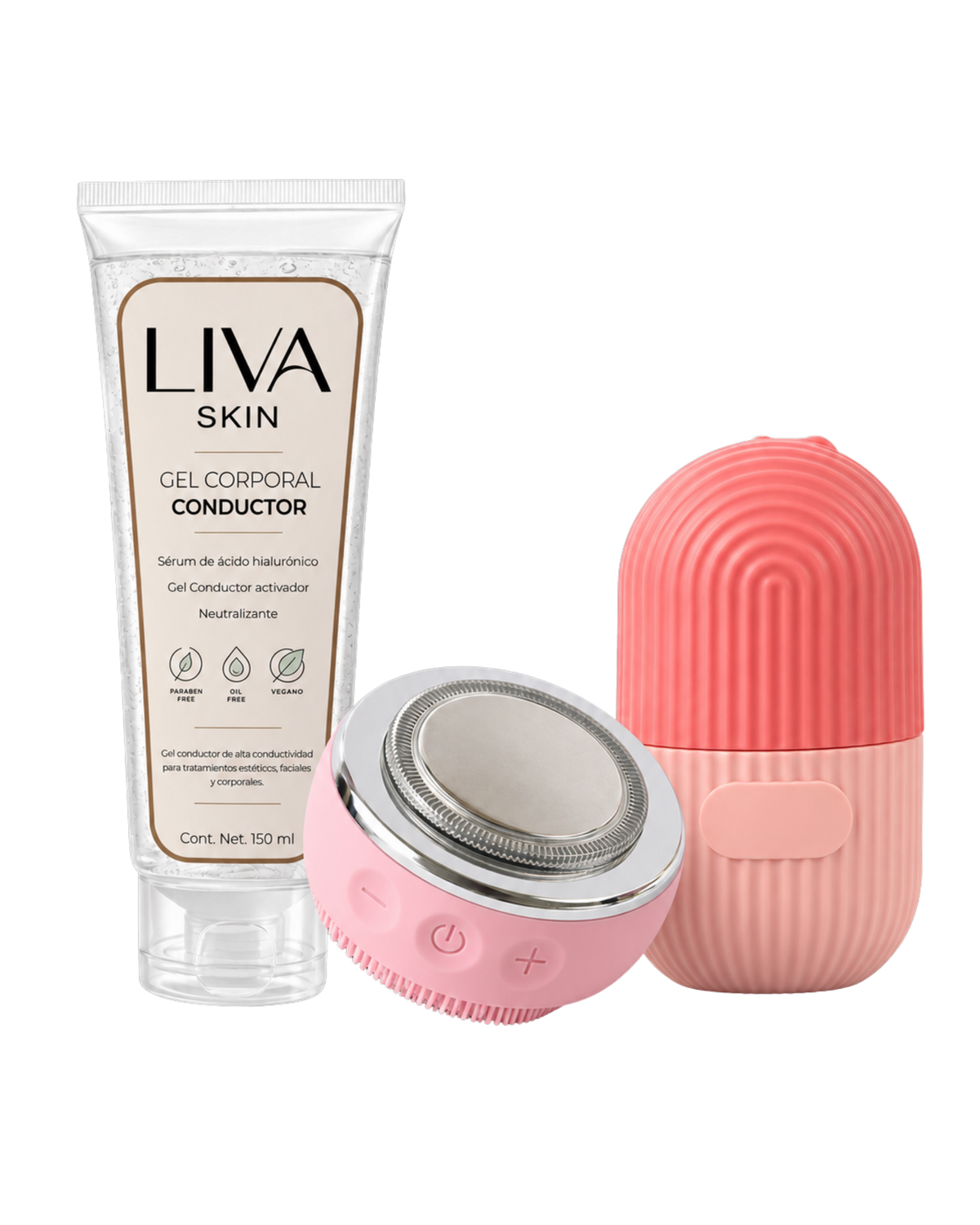 Set Dispositivo Limpiador & masaje Facial + Silicona Facial de Hielo + Gel conductor | Liva Skin