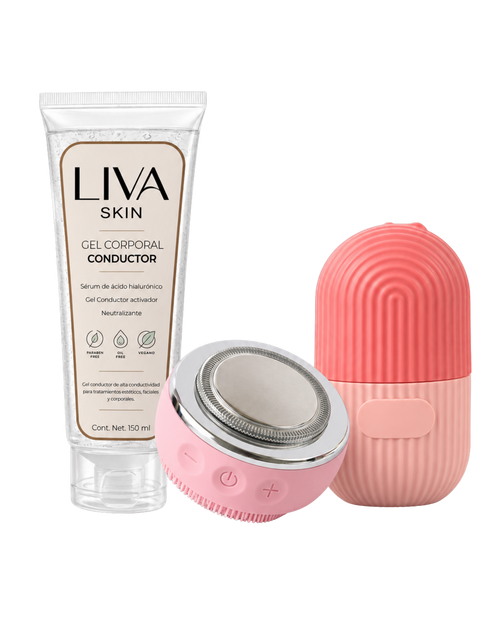 Set Dispositivo Limpiador & masaje Facial + Silicona Facial de Hielo + Gel conductor | Liva Skin