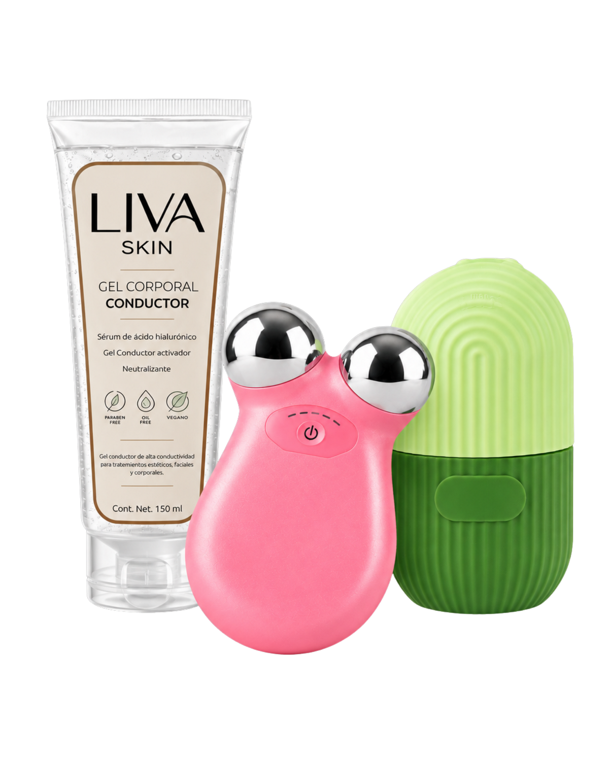 Set Dispositivo Tonificador Facial + Silicona Facial de Hielo + Gel Conductor | Liva Skin